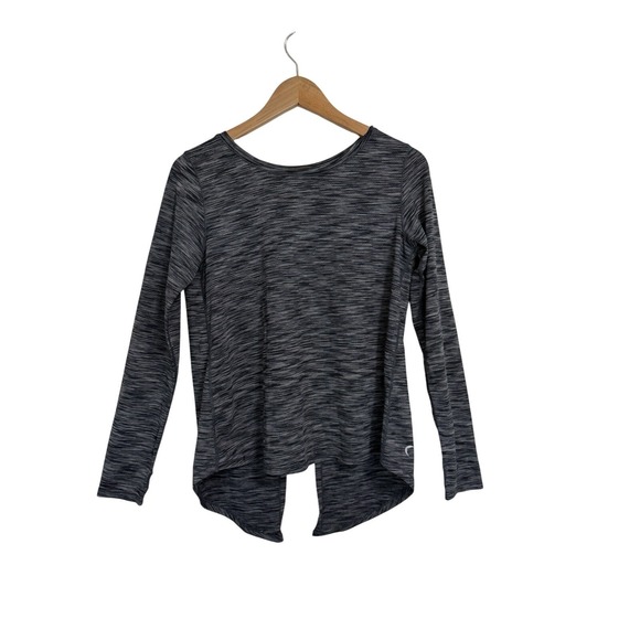Zyia Active Tops - Zyia Active Womens Space Dye Long Sleeve Split Back Performance Top Black Gray L